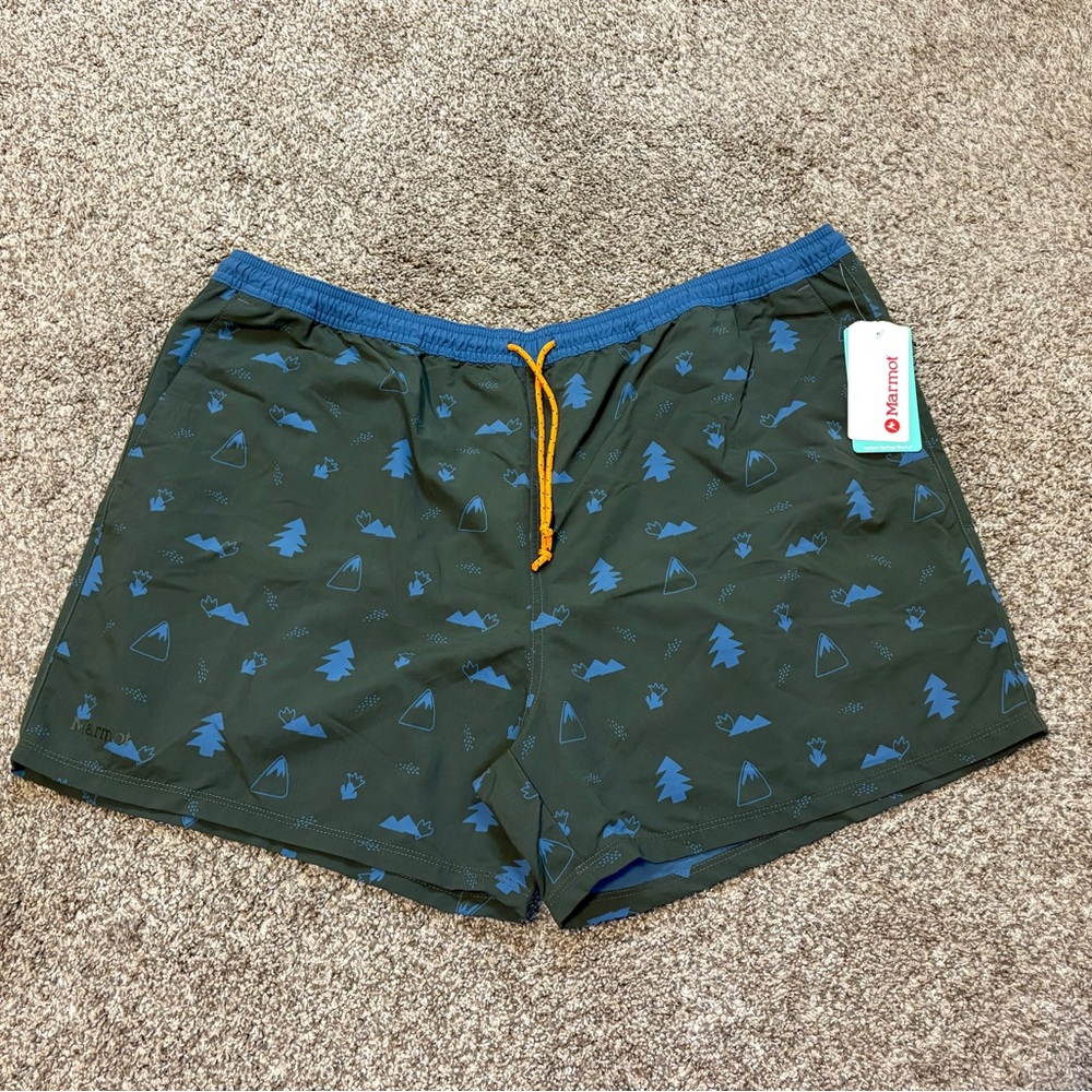 Marmot Juniper Springs Shorts Men's 2 XL Drawstring Swim Hike  Nori Forest